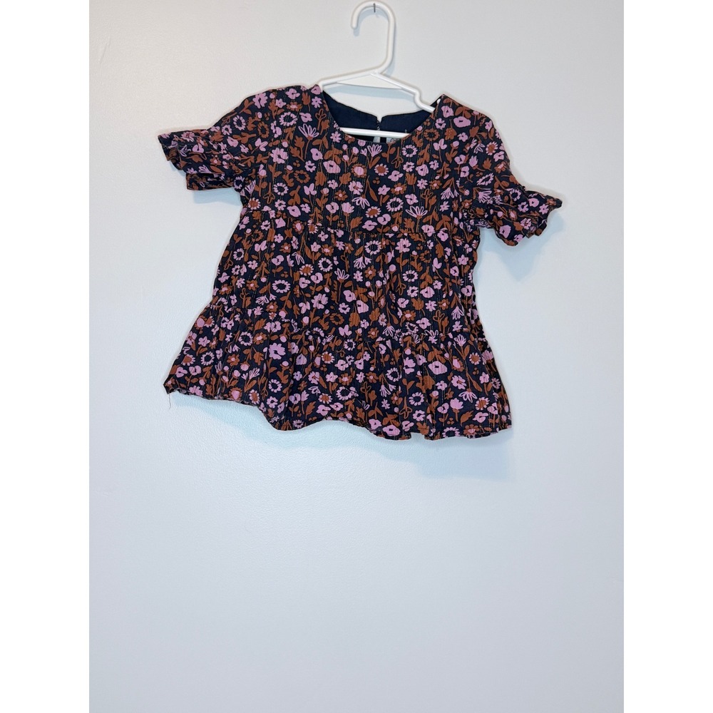 Cat & Jack Girls Floral Tiered Babydoll Top Navy Pink 4T